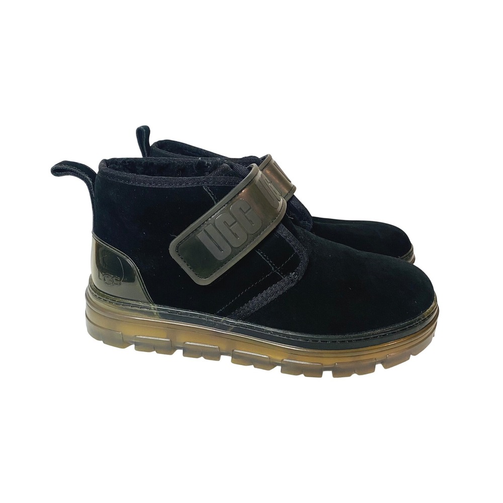 UGG Neumel High Heritage Black Suede Logo‎ Strap Ankle Boots Sz 8